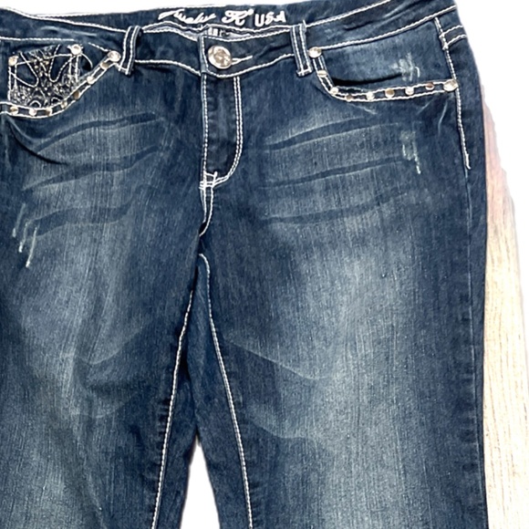 Twelve K Switch Denim Jeans Womens  Embroidered Embellished Rhinestone SZ 11 - Picture 2 of 7